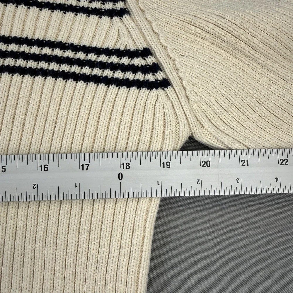 Polo Ralph Lauren‎ Ribbed Quarter-Zip Pullover Men's Size M Ivory Navy Mock Neck